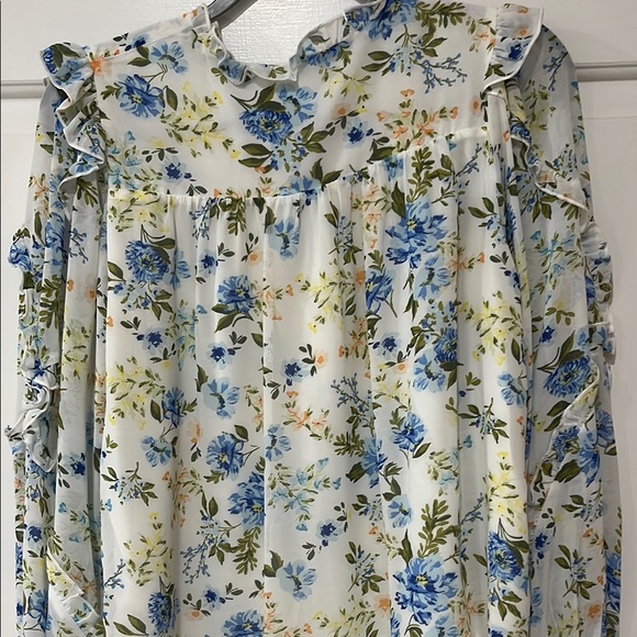 Sugarlips Blue and Green Puff Sleeve Long Sleeve Blouse - Picture 9 of 13